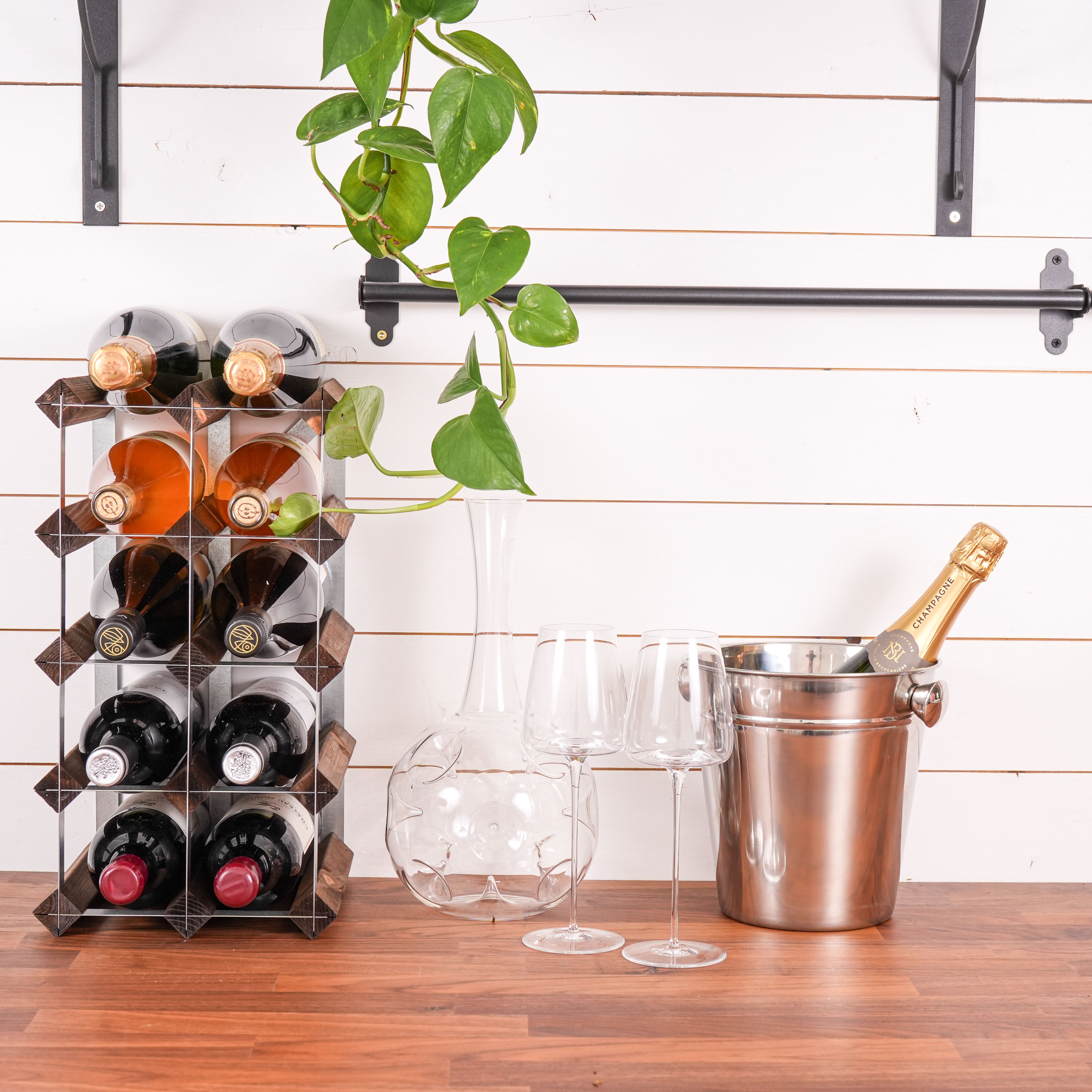 Vinreol, 12 flasker - mørk eg